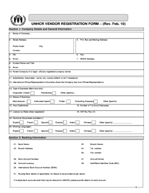 UNHCR VENDOR REGISTRATION FORM Rev Feb 10 Unhcr