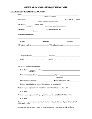 Immigration Questionnaire Form