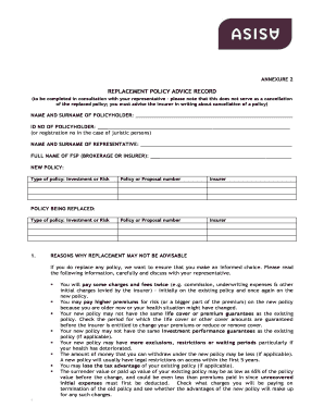 Asisa Replacement Policy Advice Record  Form