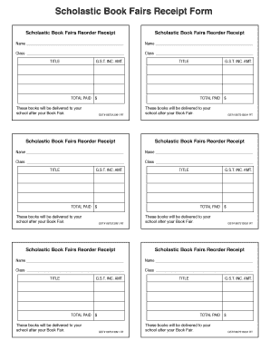 Scholastic Book Fairs Receipt Form