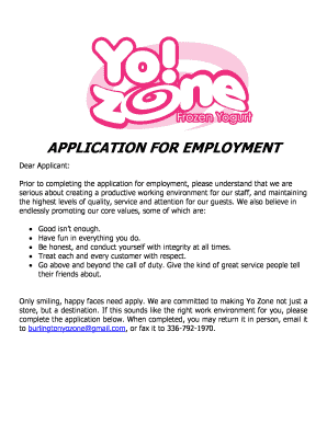 APPLICATION for EMPLOYMENT Yo Zone  Form
