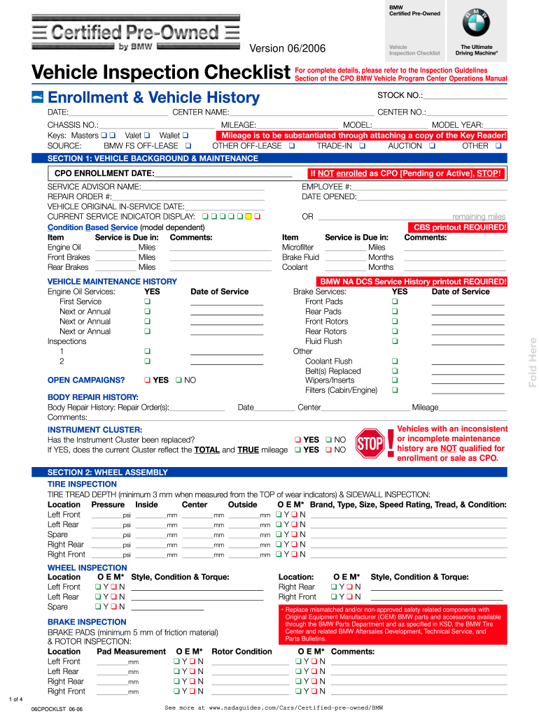  Bmw Pre Purchase Inspection Checklist 2006-2024