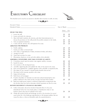 Executor of Estate Form PDF