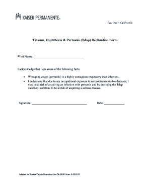 Tdap Declination Form