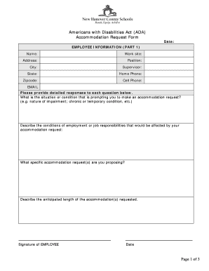 Americans with Disabilities Act ADA Accommodation Request Form Date EMPLOYEE INFORMATION PART 1 Name Work Site Address Position 