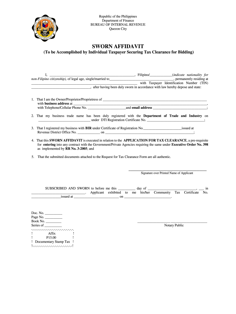 Sworn Declaration Bir Annex A1  Form