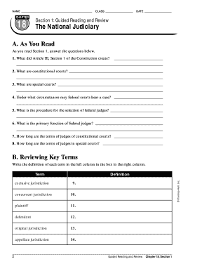 Chapter 18 Section 1 the National Judiciary  Form