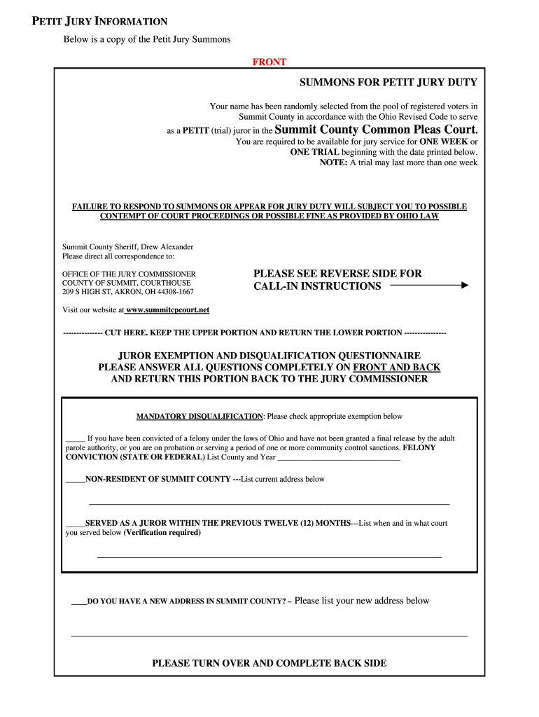 PETIT Summit County Common Pleas Court ONE WEEK ONE TRIAL NOTE  Form