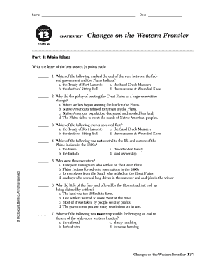 Chapter 13 Changes on the Western Frontier Crossword Puzzle Answers  Form