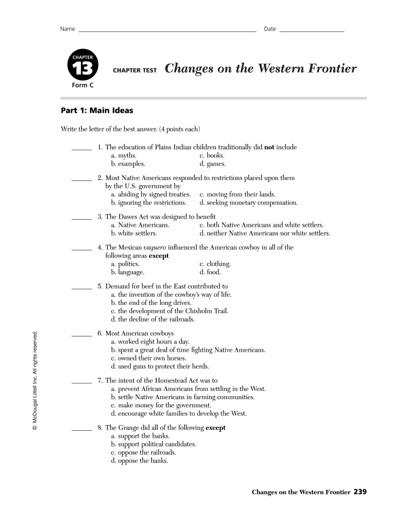 Changes on the Western Frontier Answer Key  Form