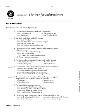 The War for Independence Worksheet Answers  Form