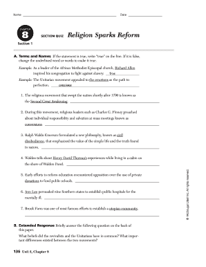 Chapter 8 Section 1 Religion Sparks Reform Answer Key