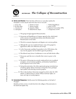 Chapter 12 Section 3 the Collapse of Reconstruction  Form