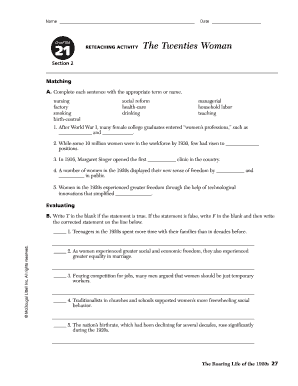 The Twenties Woman Answer Key  Form