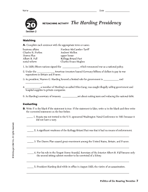 The Harding Presidency Worksheet Answer Key  Form