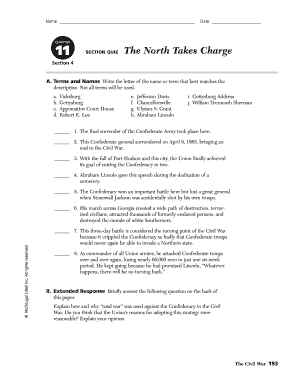 The North Takes Charge Answer Key  Form