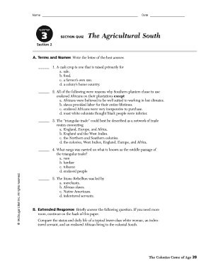 Chapter 3 Section 2 the Agricultural South  Form