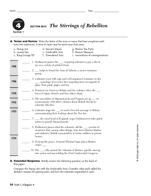 Chapter 4 Section 1 the Stirrings of Rebellion Worksheet Answers  Form