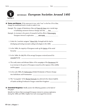 European Societies around 1492 Worksheet Answer Key  Form