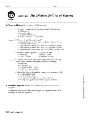 The Divisive Politics of Slavery Worksheet Answers Key  Form