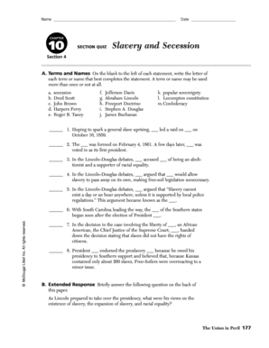 Chapter 10 Section 4 Slavery and Secession Worksheet Answers  Form