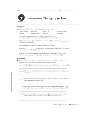 The Age of Jackson Chapter 7 Section 3  Form