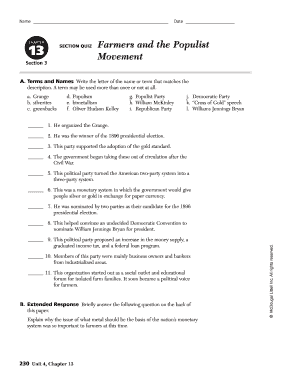 Farmers and the Populist Movement Worksheet Answers  Form