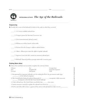 Chapter 14 Section 2 the Age of the Railroads Answer Key  Form