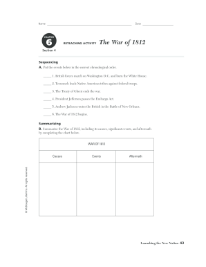 Chapter 6 Section 4 Reteaching Activity the War of 1812  Form