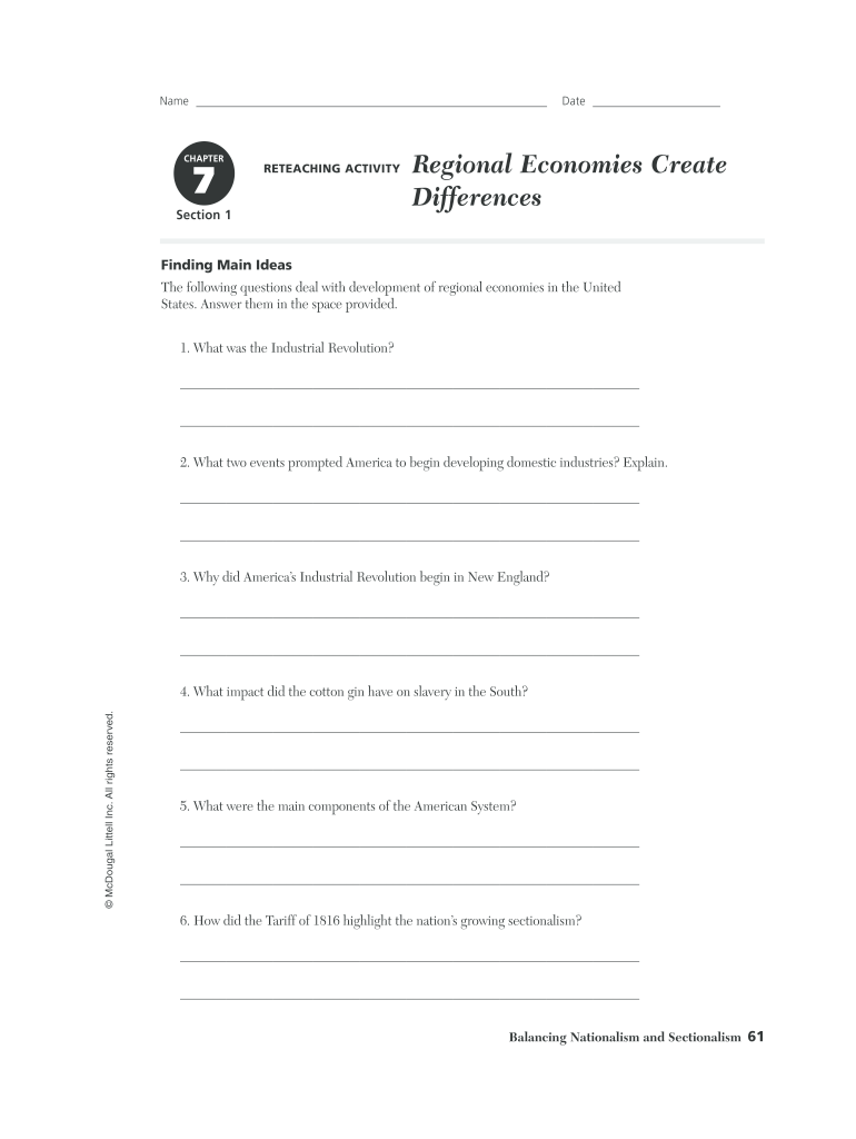 Regional Economies Create Differences Worksheet Answer Key  Form