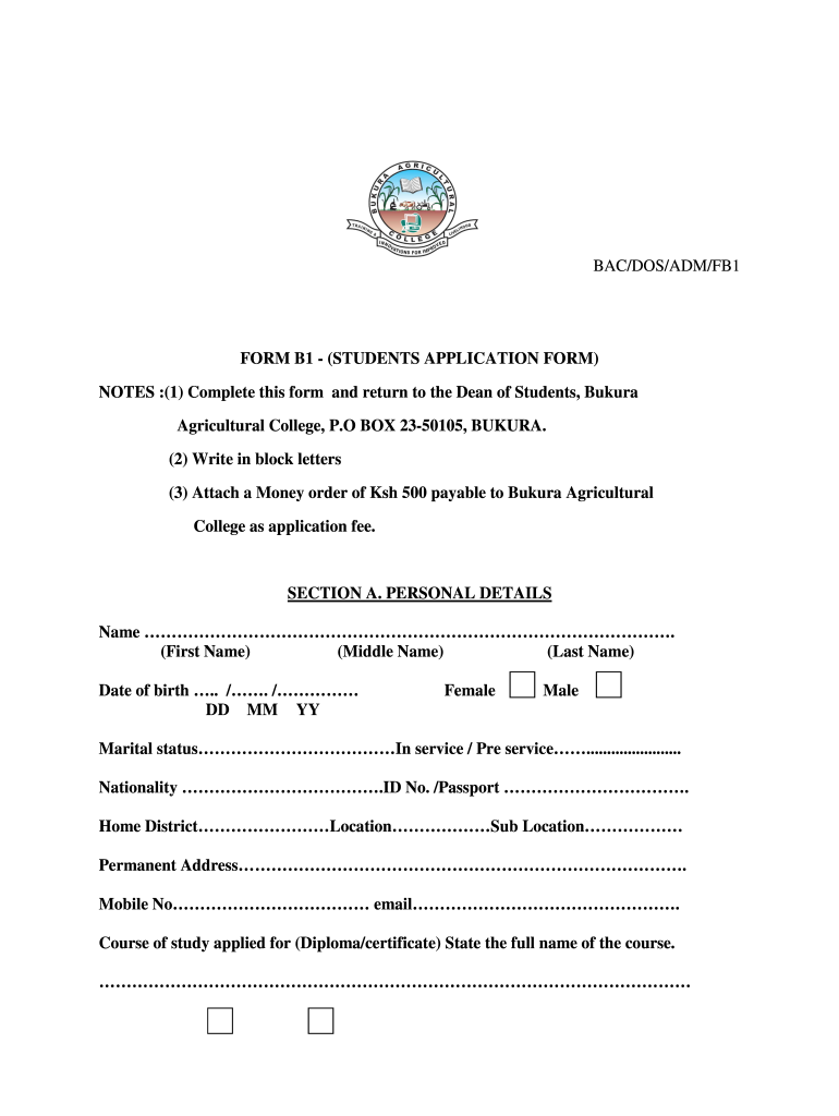 Bukura Agricultural College Intake  Form