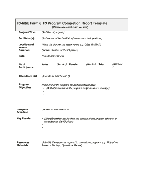 F3 M&amp;E Form 6 F3 Program Completion Report Template