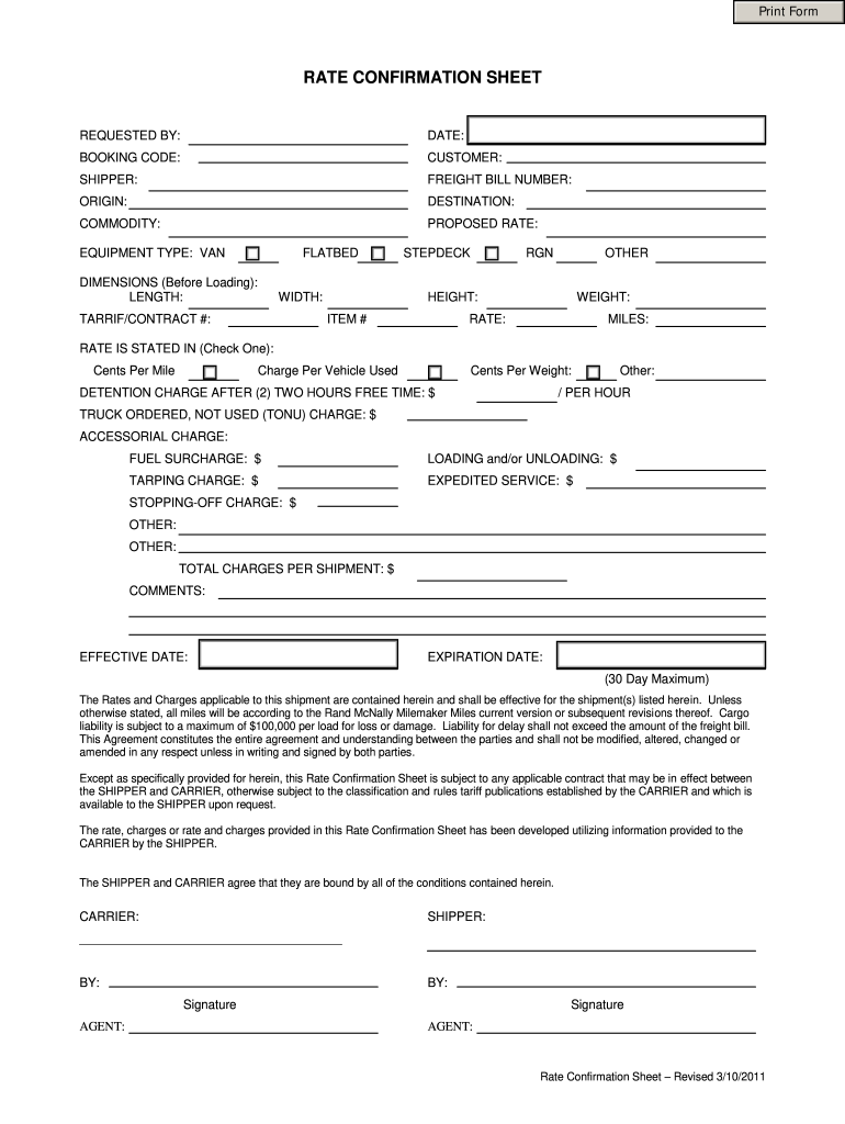 Get and Sign RATE CONFIRMATION SHEET Total Transport Solutions 2011-2022 Form