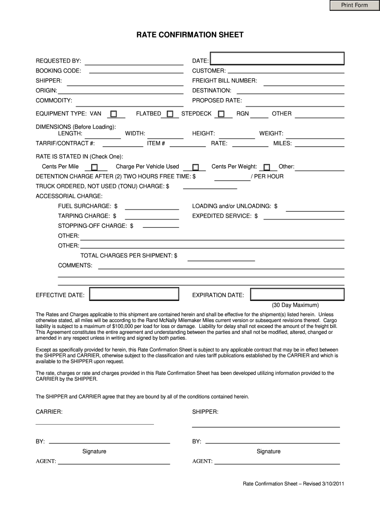  RATE CONFIRMATION SHEET Total Transport Solutions 2011-2024