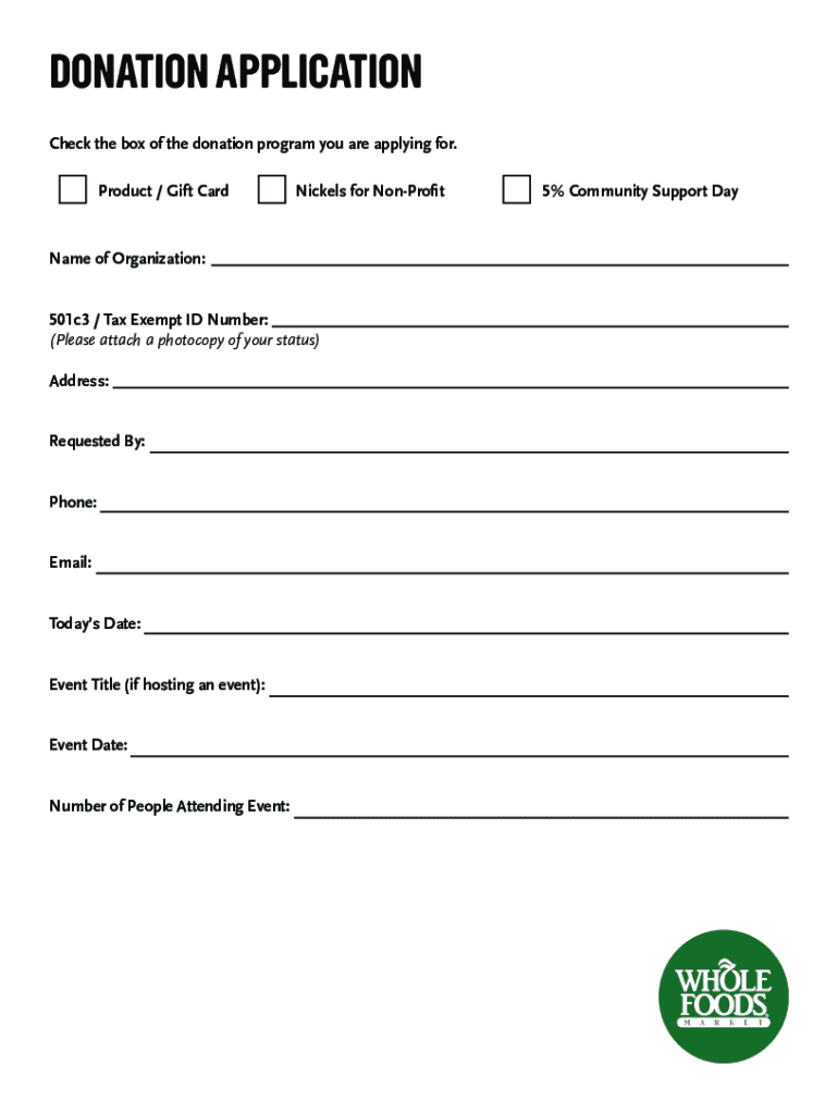 Whole Foods Donation Request  Form