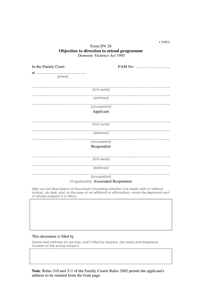 Form DV 24 Objection to Direction to Attend Programme  Justice Govt