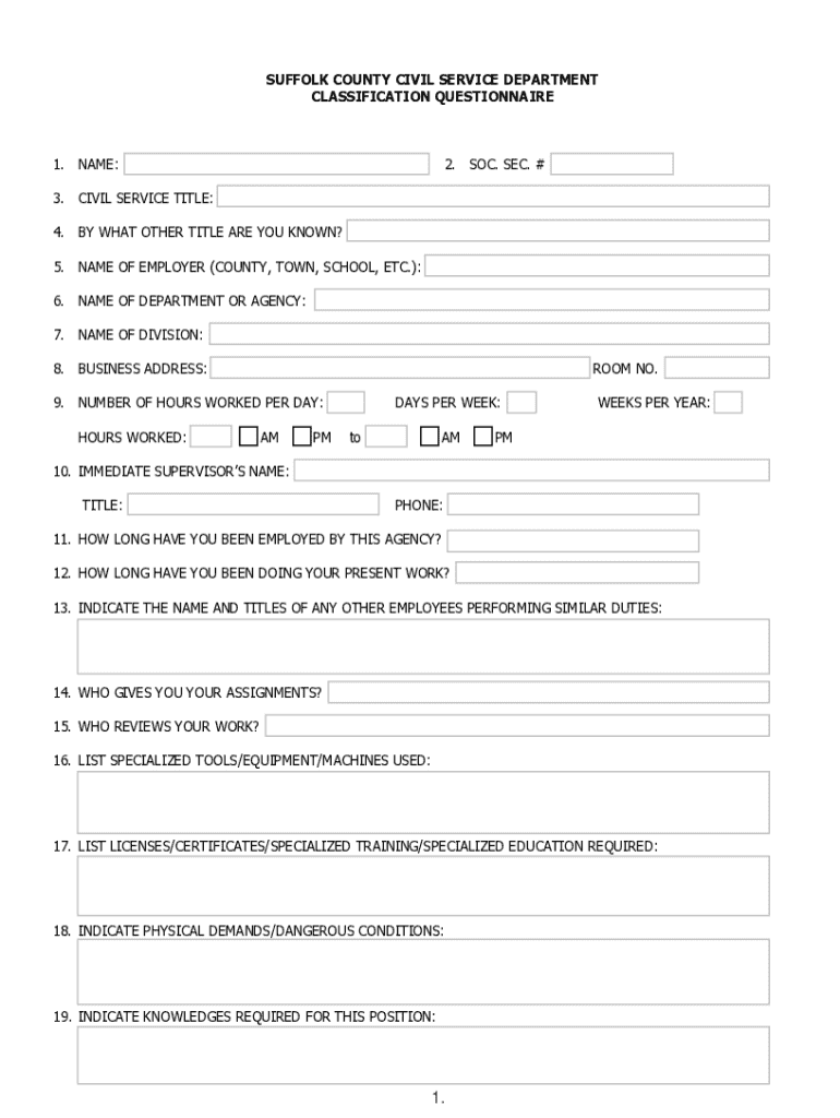 Classification Questionnaire Suffolk County Civil Service  Form