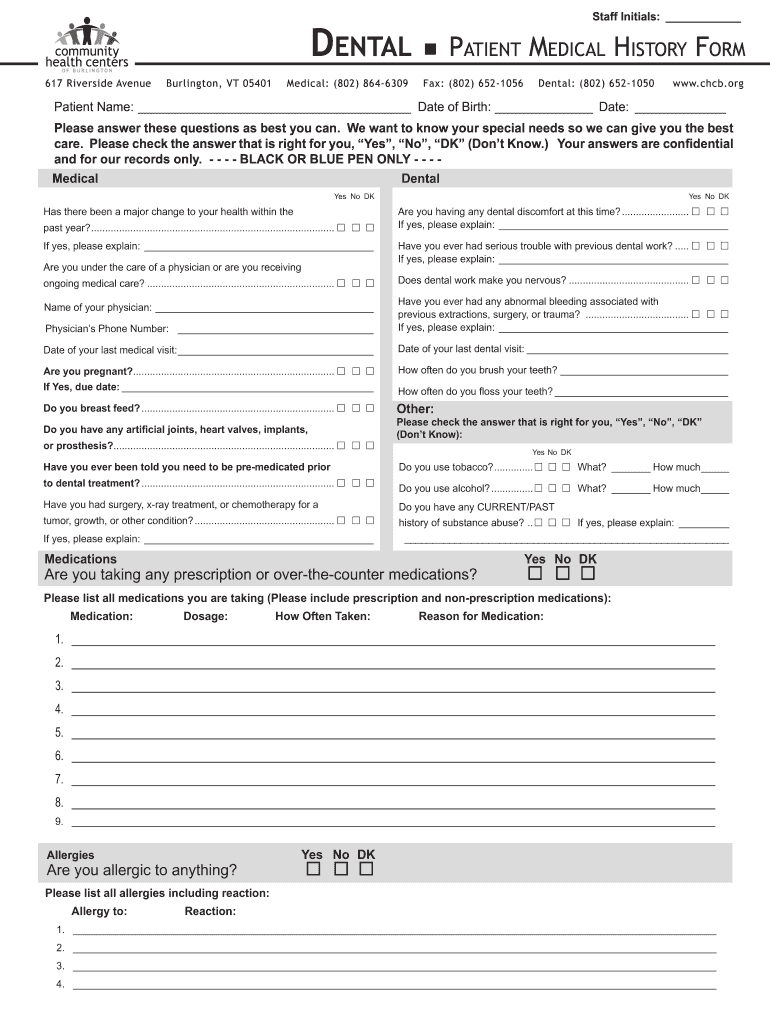  Dental Patient Medical Form 2013-2024