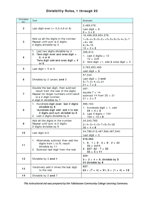 Divisibility Rules 1 20 PDF  Form