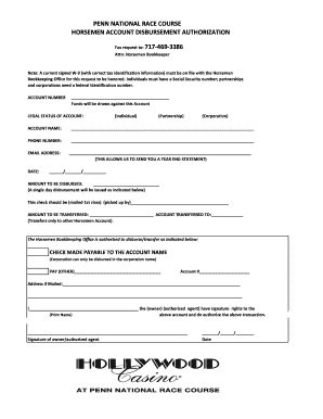 PENN NATIONAL RACE COURSE HORSEMEN ACCOUNT DISBURSEMENT  Form