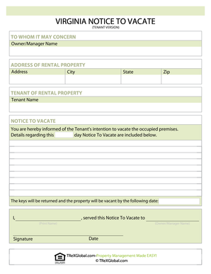 Notice to Vacate Virginia  Form
