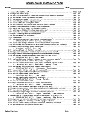 NEUROLOGICAL ASSESSMENT FORM 5028271 50 28 27