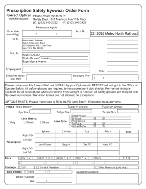 Prescription Safety Eyewear Order Form Nee1983 Nee1983