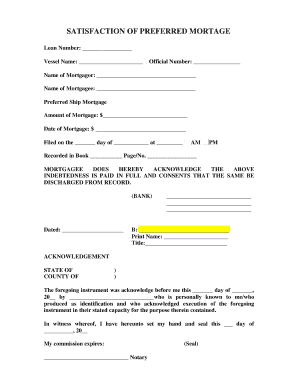 SATISFACTION of PREFERRED MORTAGE Jackson Marine  Form
