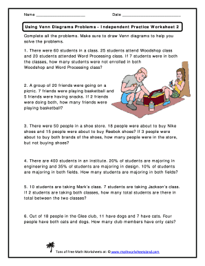 Using Venn Diagrams Problems Independent Practice Worksheet 1 Answers  Form