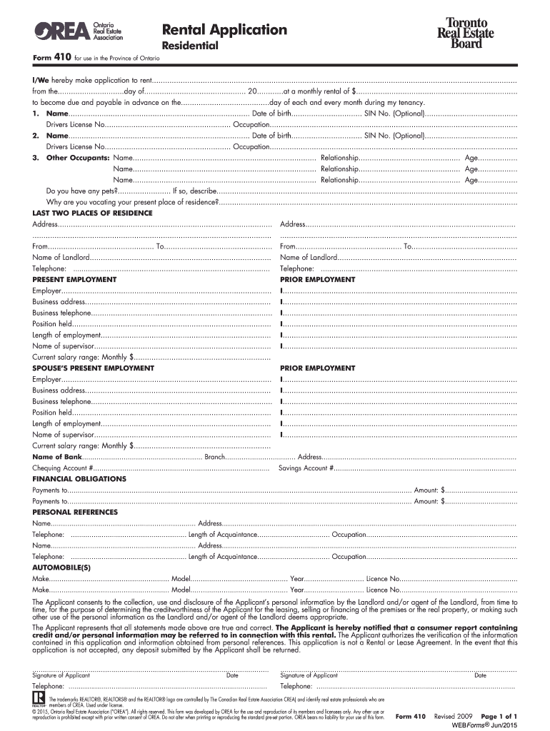Orea Rental Application Form 410