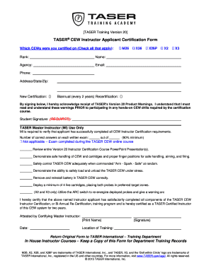 Taser Certification Online  Form