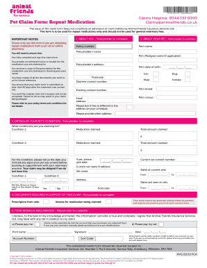 Animal Friends Claim Form