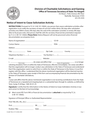 Notice of Intent to Cease Solicitation Activity  Form