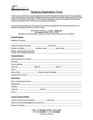 Tenancy Application Form Townsville City Real Estate